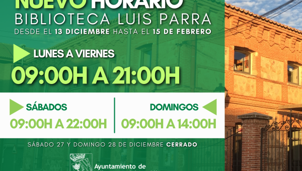 Villanueva del Pardillo amplía el horario de su Biblioteca Municipal y abre los fines de semana durante diciembre, enero y febrero